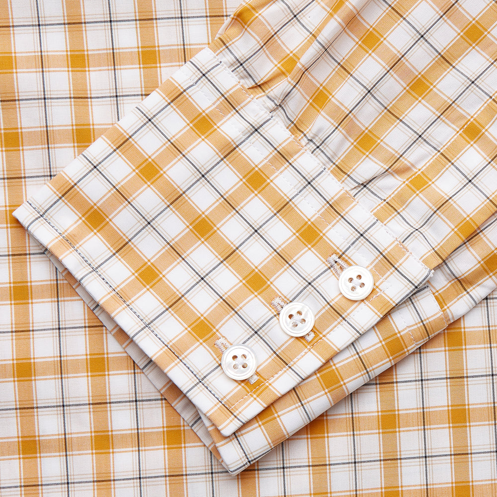 The Orange Multi Check Regular Fit Shirt by Turnbull & Asser features a T&A collar, 3 button cuffs, and a classic button-up design in Italian cotton, displayed on a plain white background.