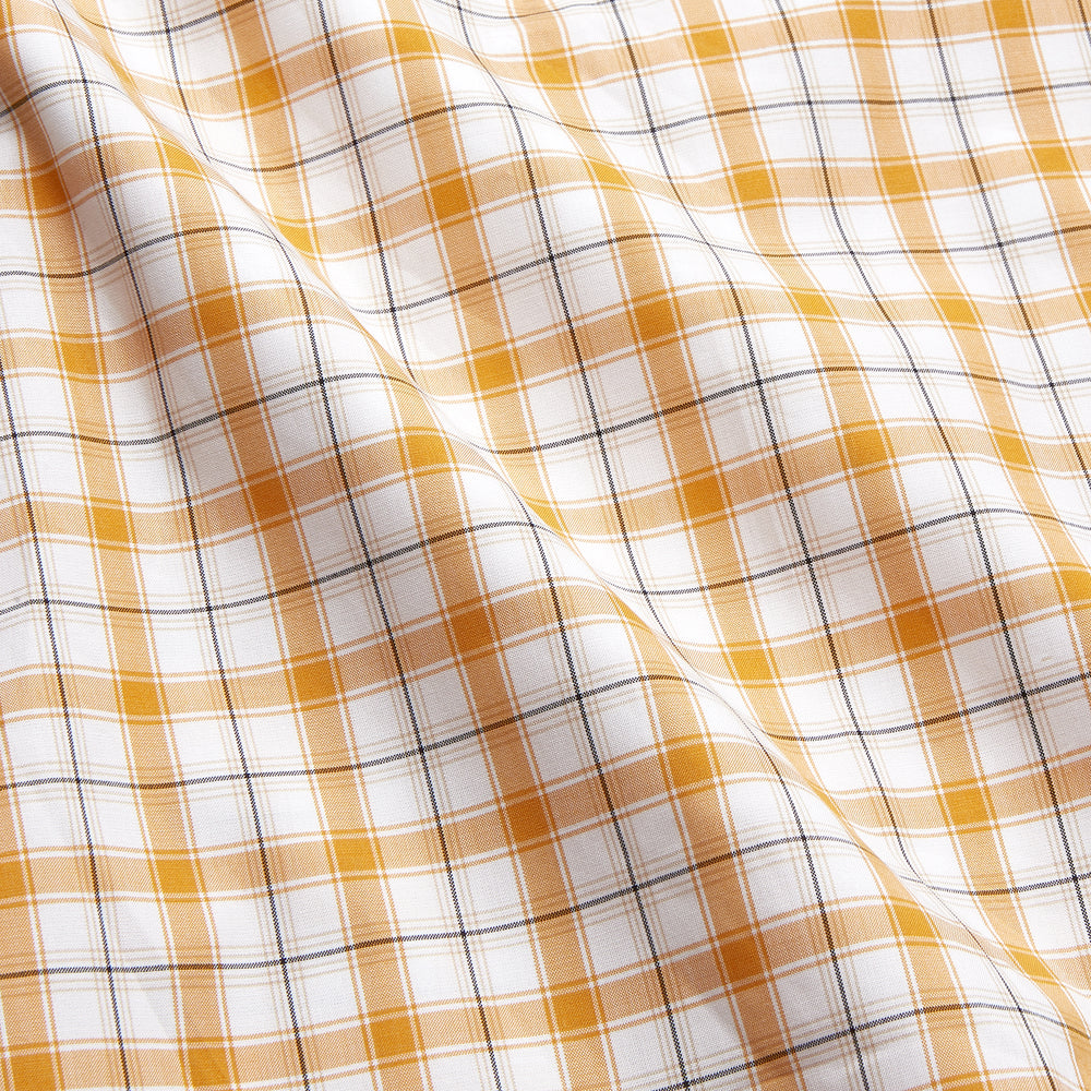 The Orange Multi Check Regular Fit Shirt by Turnbull & Asser features a T&A collar, 3 button cuffs, and a classic button-up design in Italian cotton, displayed on a plain white background.