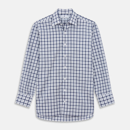 Navy Multi Check Regular Fit Shirt with T&A Collar and 3 Button Cuffs