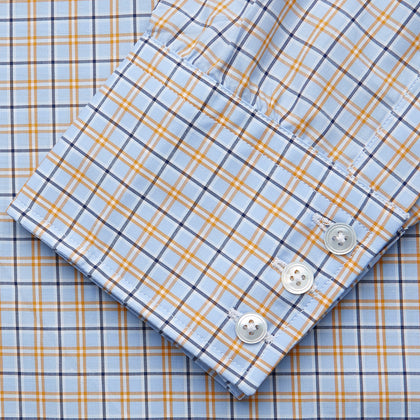 Blue, Orange & Navy Check Regular Fit Shirt with T&A Collar and 3 Button Cuffs Image 2