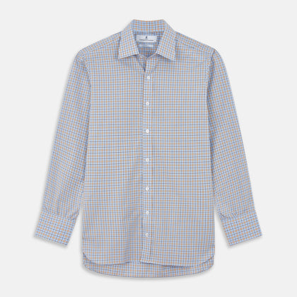 Blue, Orange & Navy Check Regular Fit Shirt with T&A Collar and 3 Button Cuffs