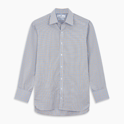 Blue, Orange & Navy Check Regular Fit Shirt with T&A Collar and 3 Button Cuffs Image 5