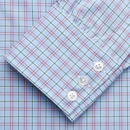 Blue, Purple & Green Check Regular Fit Shirt with T&A Collar and 3 Button Cuffs Image 2