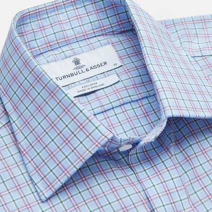 Blue, Purple & Green Check Regular Fit Shirt with T&A Collar and 3 Button Cuffs Image 1