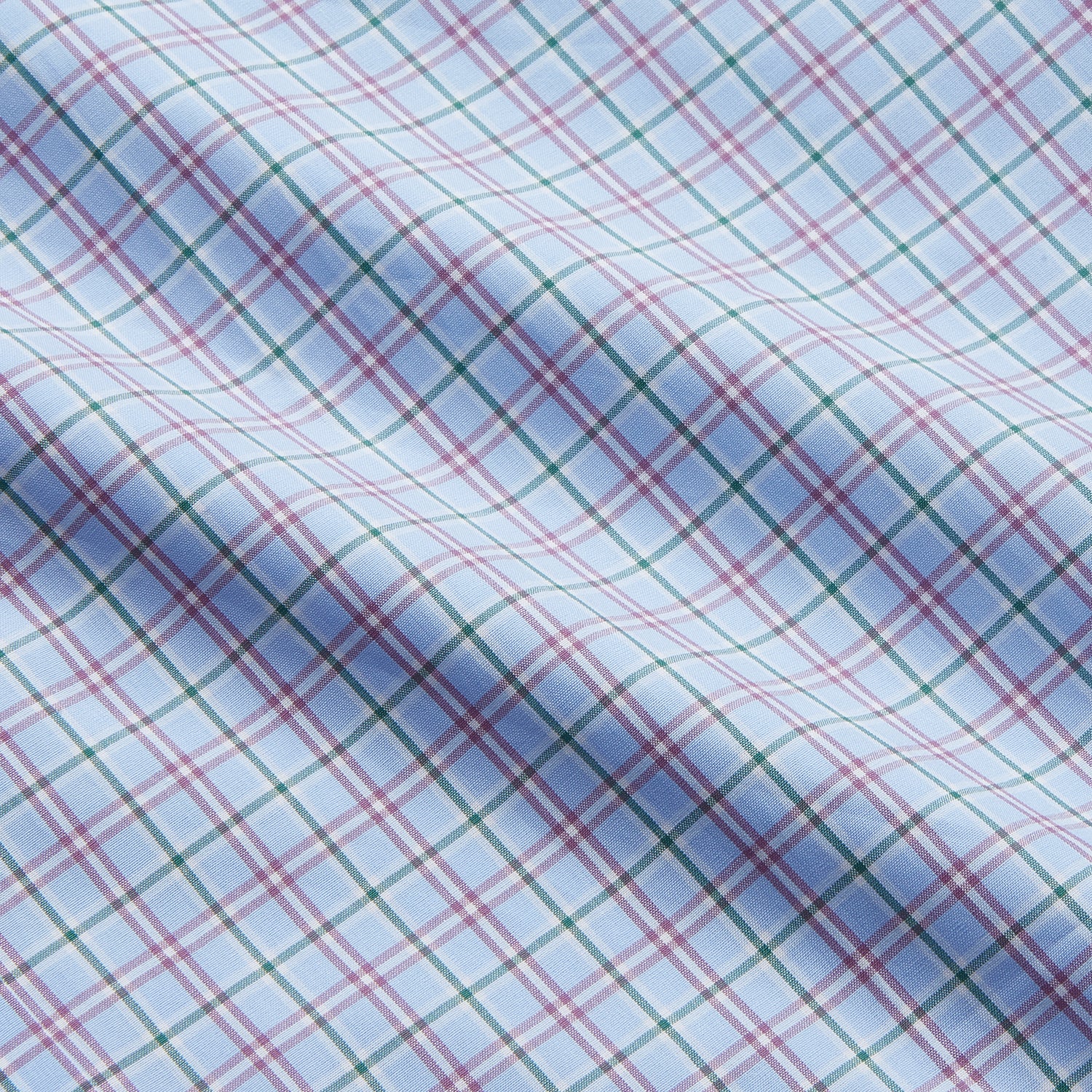 View 4 of product Turnbull & Asser’s Blue, Purple & Green Check Regular Fit Shirt features a T&A collar and 3 button cuffs, shown on a white background.