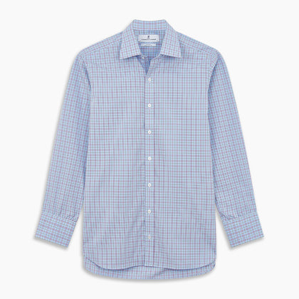 Blue, Purple & Green Check Regular Fit Shirt with T&A Collar and 3 Button Cuffs Image 5
