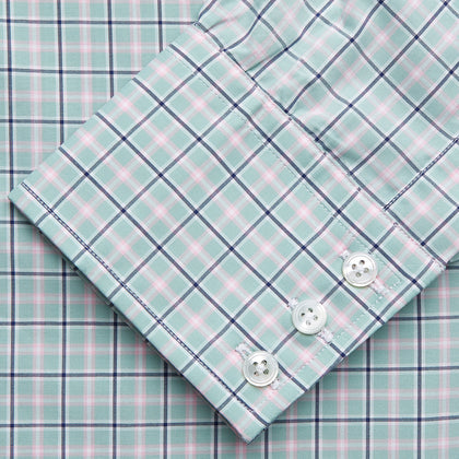 Green, Navy & Pink Check Regular Fit Shirt with T&A Collar and 3 Button Cuffs Image 2