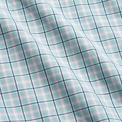 Green, Navy & Pink Check Regular Fit Shirt with T&A Collar and 3 Button Cuffs Image 3