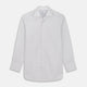 The Turnbull & Asser Purple Multi Stripe Tailored Fit Shelton Shirt features a Kent collar and buttoned cuffs, with a vertical pinstripe pattern, displayed flat on a white surface.