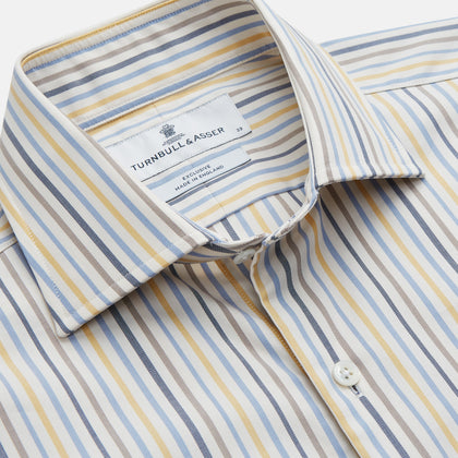 Yellow Multi Stripe Tailored Fit Shirt with Kent Collar and 2 Button Cuffs Image 1