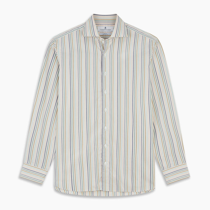 Green Multi Stripe Tailored Fit Shirt with Kent Collar and 2 Button Cuffs Image 5