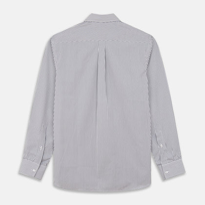 Grey & White Stripe Weekend Fit Shirt with Derby Collar and 1 Button Cuffs Image 4