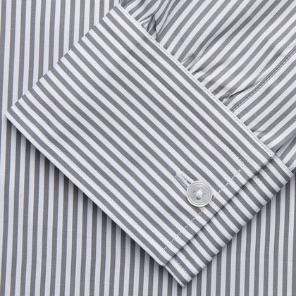 Grey & White Stripe Weekend Fit Shirt with Derby Collar and 1 Button Cuffs Image 2