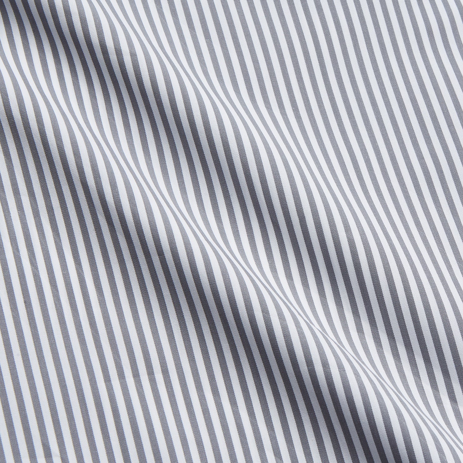 View 4 of product The Turnbull & Asser Grey & White Stripe Weekend Fit Shirt features a Derby collar, 1-button cuffs, and chest pocket—ideal for casual weekends. Shown on a plain white background.