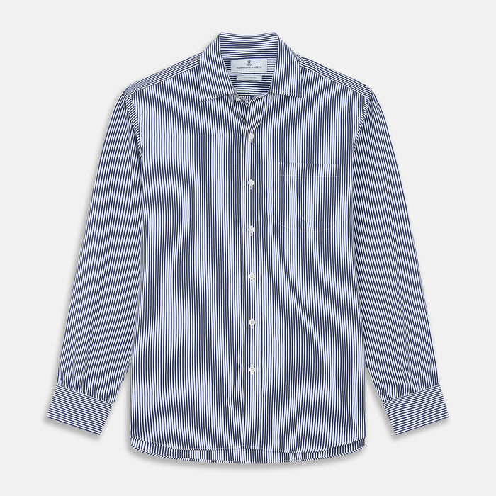 Navy & White Stripe Weekend Fit Shirt with Derby Collar and 1 Button Cuffs