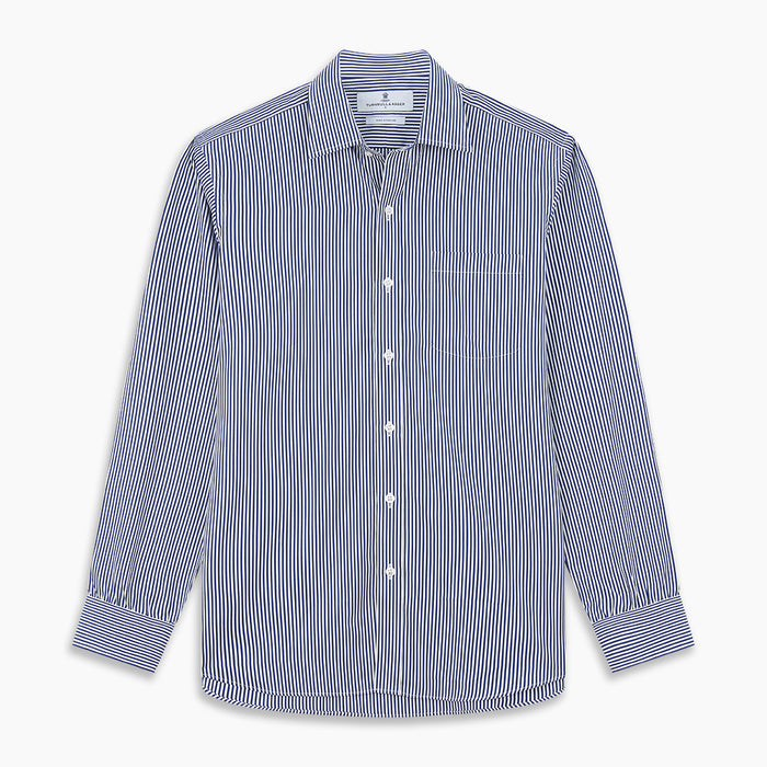 Navy & White Stripe Weekend Fit Shirt with Derby Collar and 1 Button Cuffs Image 5