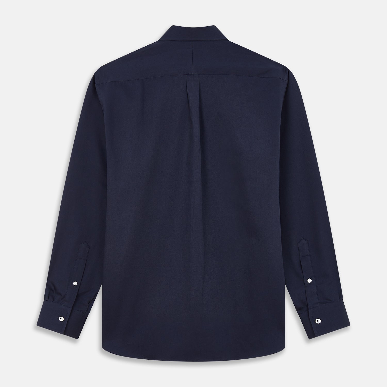 View 5 of product The Turnbull & Asser Navy Weekend Fit Shirt features a Dorset collar, 1 button cuffs, and white buttons, shown laid flat against a white background.