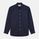 The Turnbull & Asser Navy Weekend Fit Shirt features a Dorset collar, 1 button cuffs, and white buttons, shown laid flat against a white background.