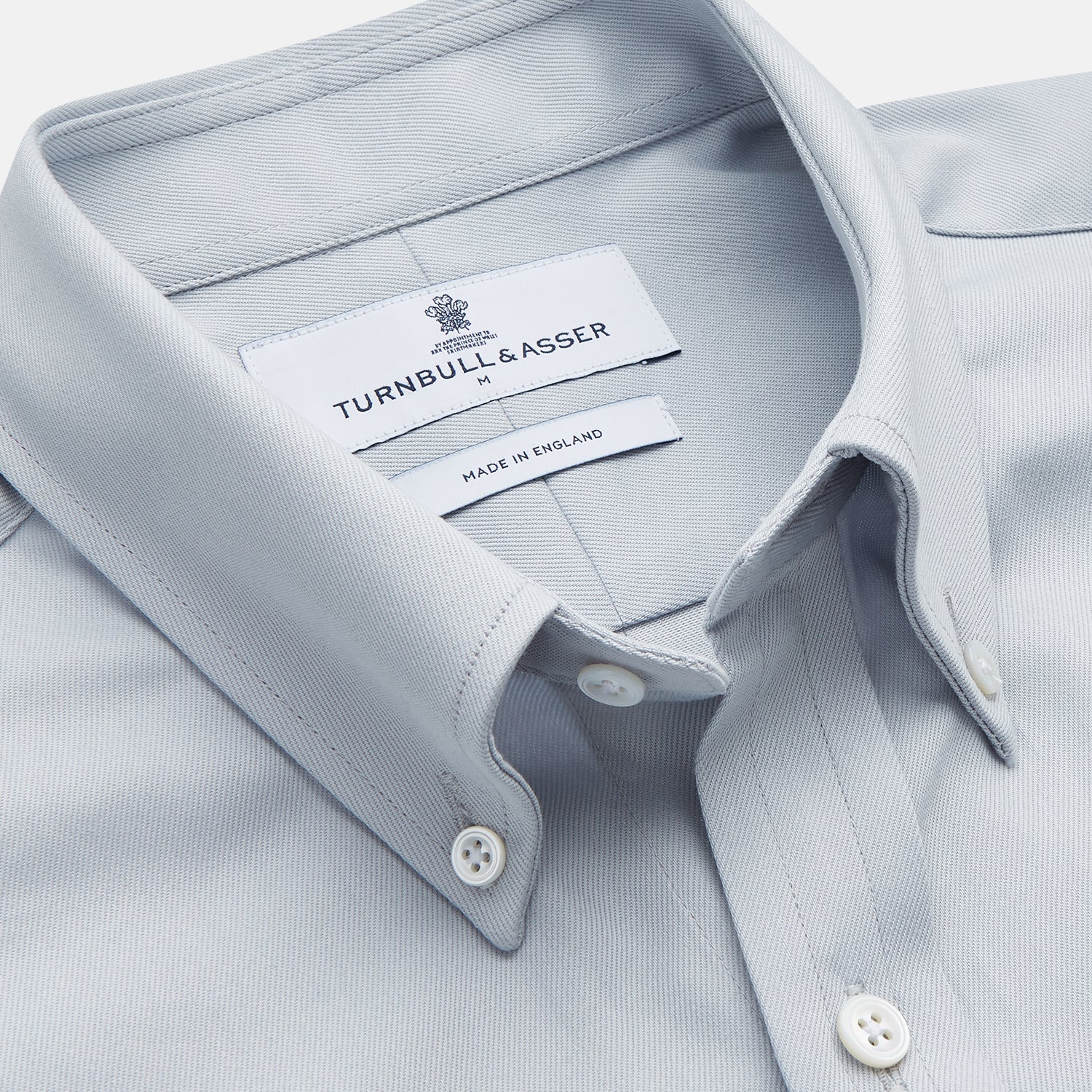 View 2 of product A grey Weekend Fit Shirt by Turnbull & Asser, featuring a Dorset collar and single button cuffs, is displayed against a plain white background.