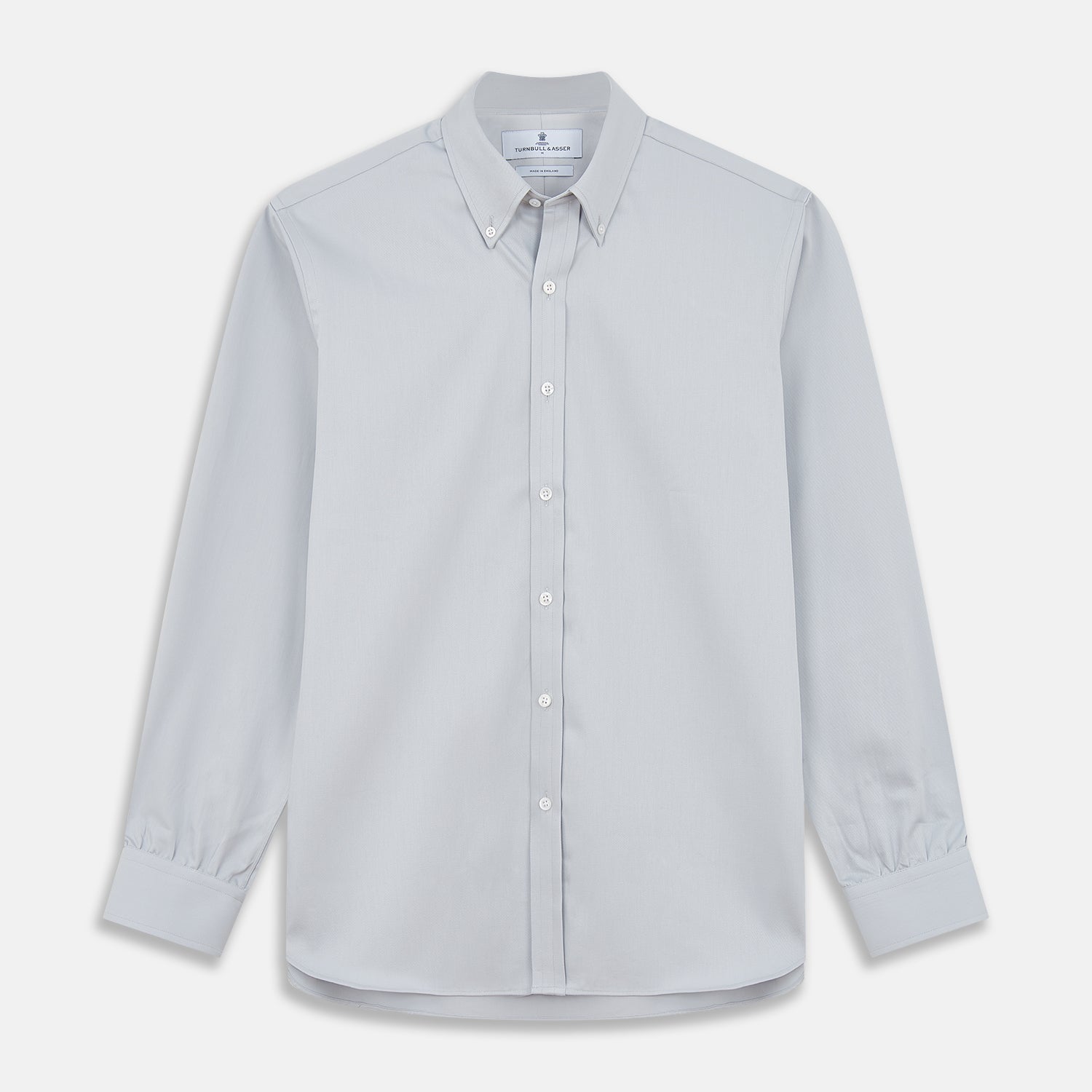 View 1 of product A grey Weekend Fit Shirt by Turnbull & Asser, featuring a Dorset collar and single button cuffs, is displayed against a plain white background.