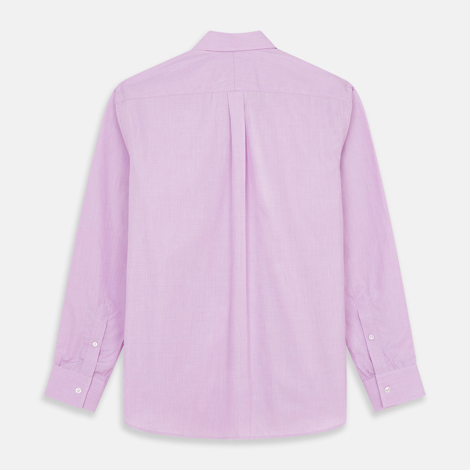 View 5 of product The Turnbull & Asser Pink Weekend Fit Shirt features a Long Point collar, single button cuffs, and a front pocket, shown laid flat on a white background.