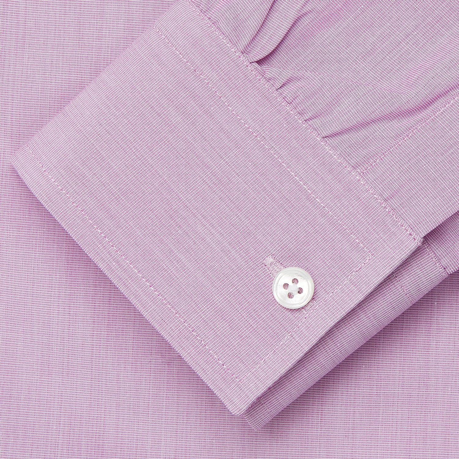 View 3 of product The Turnbull & Asser Pink Weekend Fit Shirt features a Long Point collar, single button cuffs, and a front pocket, shown laid flat on a white background.