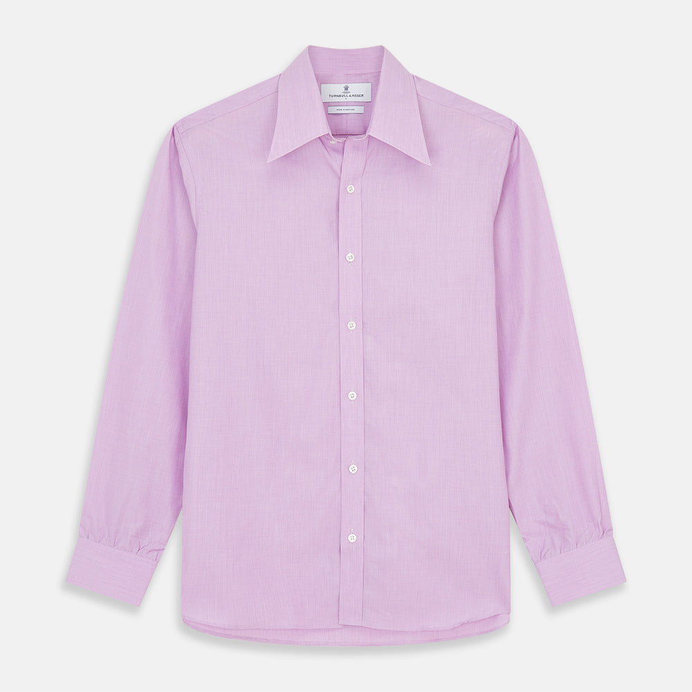 The Turnbull & Asser Pink Weekend Fit Shirt features a Long Point collar, single button cuffs, and a front pocket, shown laid flat on a white background.