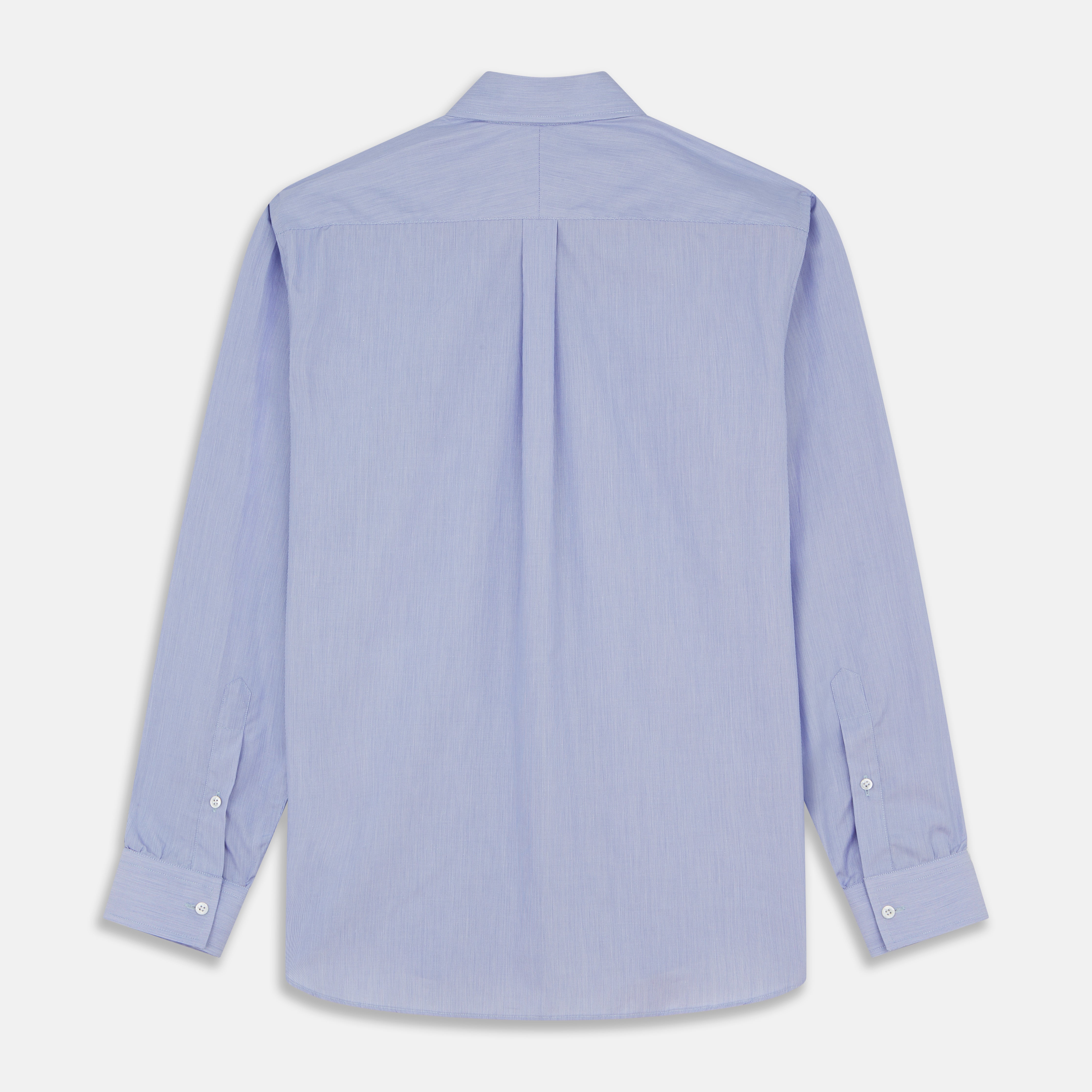 View 5 of product The Turnbull & Asser Pale Blue Weekend Fit Shirt with a Long Point collar and single button cuffs is laid flat on a white background.