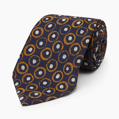 Orange Multi Circle Printed Silk Tie Image 4