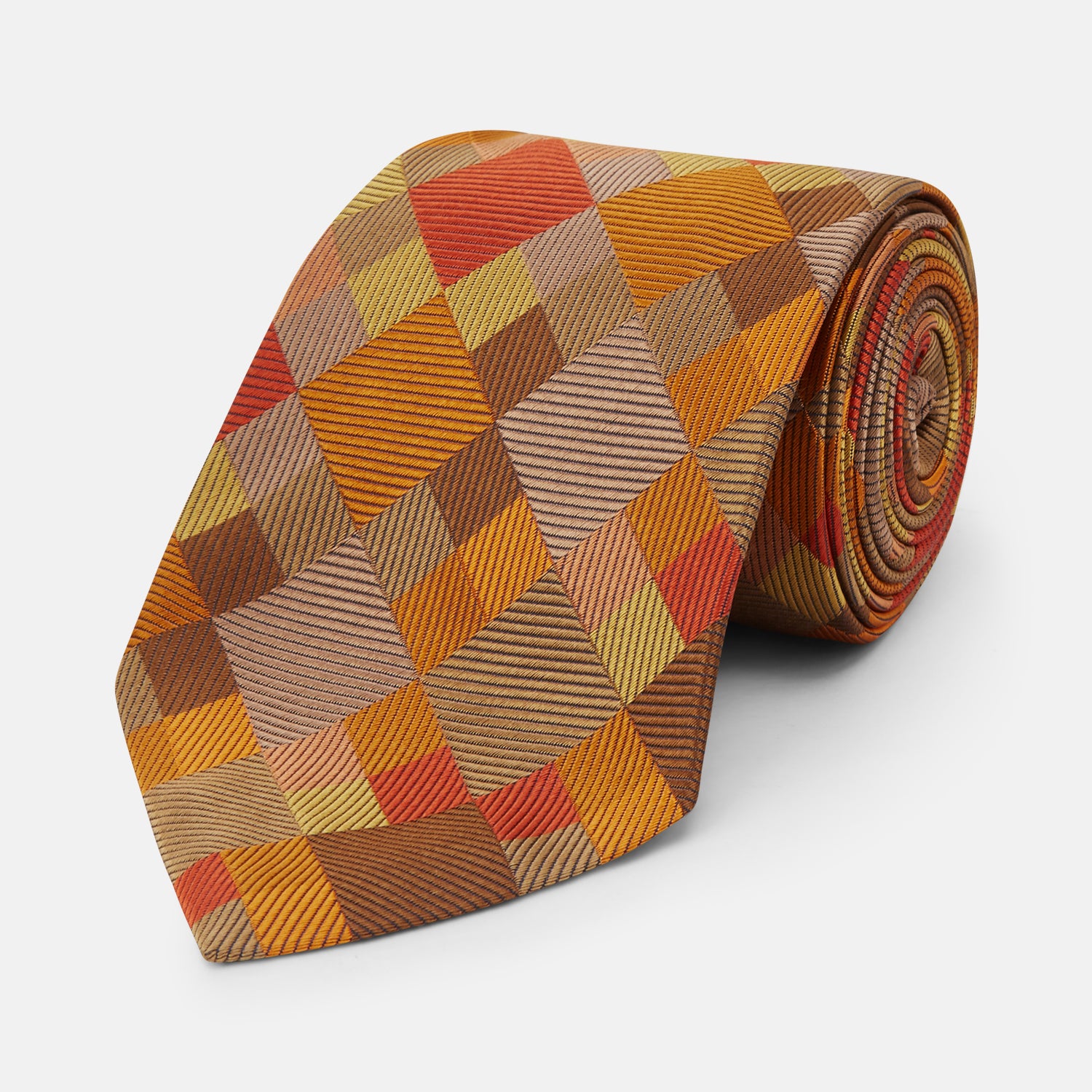 View 1 of product A close up of the Turnbull & Asser Orange Multi Pixel Silk Tie, featuring a refined checked design—ideal for elevating your autumn-winter style.