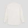 View 3 of product The Turnbull & Asser Turnbull and The Deck Cream Silk Romantic Shirt features long sleeves, a pointed collar, and elegant front ruffles, shown against a plain light gray background.