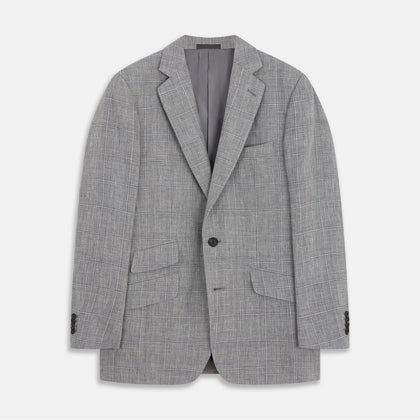 Grey Multi Check Linen Blend Barrington Blazer