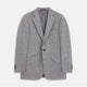 The Turnbull & Asser Grey Multi Check Linen Blend Barrington Blazer features notched lapels, a two-button single-breasted front, flap pockets, and buttoned cuffs, shown against a plain white background.
