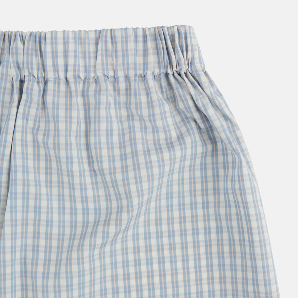 The Turnbull & Asser Pale Blue Multi Cotton Godfrey Boxer Shorts feature a soft cotton fabric and elastic waistband, shown laid flat on a white background.