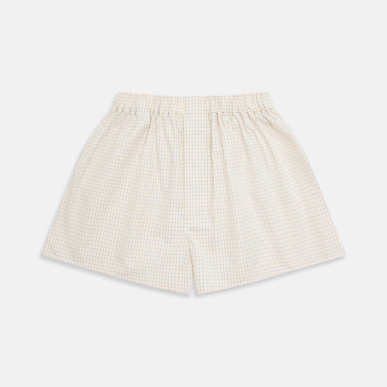 View 1 of product Turnbull & Asser’s Yellow and Blue Check Cotton RE-PURPOSE Godfrey Boxers are crafted from recycled fabric, featuring a yellow and blue check pattern, an elastic waistband, and shown on a plain white background.