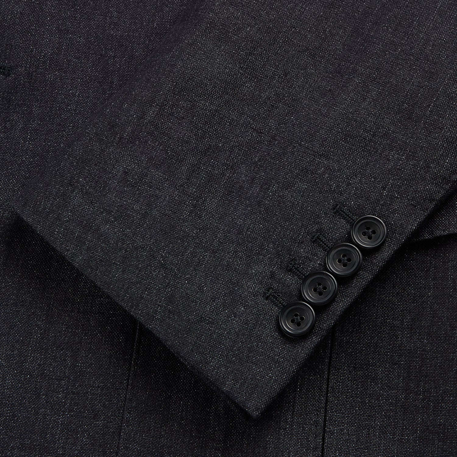 View 3 of product The Turnbull & Asser Charcoal Linen Safari Byron Jacket has a contemporary fit, notched lapel, front button closure, and four flap pockets—two chest and two waist—shown on a plain white background.