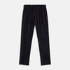 View 1 of product A pair of Turnbull & Asser Navy Horizontal Cord Nolan Trousers featuring a straight-leg fit, button and zip closure, front pleats, and classic horizontal cord texture, laid flat on a white background.