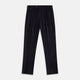 A pair of Turnbull & Asser Navy Horizontal Cord Nolan Trousers featuring a straight-leg fit, button and zip closure, front pleats, and classic horizontal cord texture, laid flat on a white background.