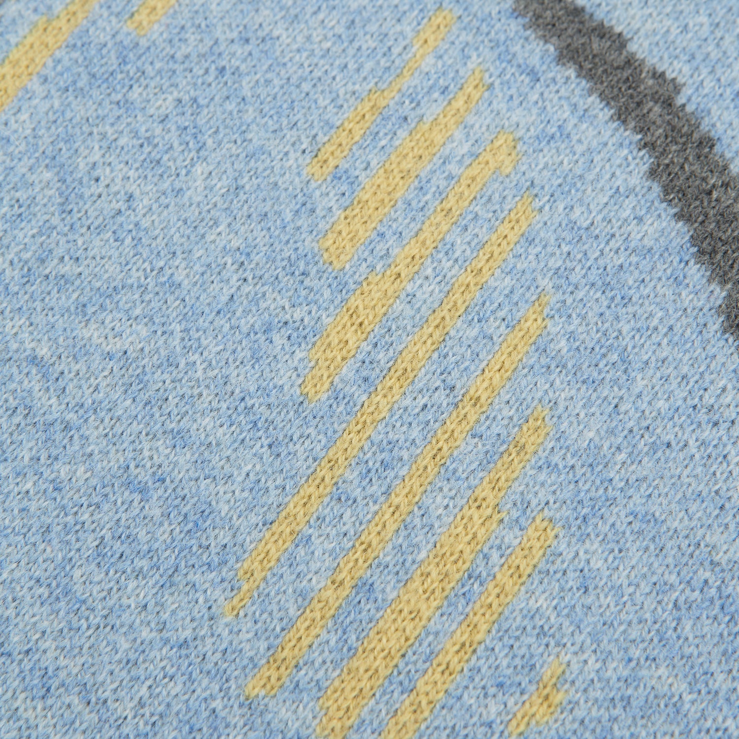 View 4 of product The Pale Blue Wool and Cashmere Lily Blanket by Turnbull & Asser features abstract, hand-drawn designs in blue, yellow, and gray on a white background.