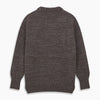 View 3 of product The Turnbull & Asser Fallow Wool and Cotton Blend Lewis Guernsey Jumper is a plain, long-sleeved dark gray knit with ribbed crew neck, cuffs, and hem, shown laid flat on a white background.