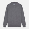 View 1 of product The Grey Merino Wool Cecil Rugby Polo Shirt by Turnbull & Asser features long sleeves, a collar, three-button placket, and ribbed hem and cuffs—an elevated menswear staple shown flat on a white background.