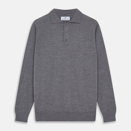 Grey Merino Wool Cecil Rugby Polo Shirt