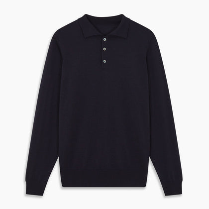 Navy Merino Wool Cecil Rugby Polo Shirt Image 4