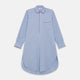 The Turnbull & Asser Pale Blue Multi Check Cotton Sussex Nightshirt features a classic plaid pattern, brown piping accents, button-down front, chest pocket, and curved hem—a timeless long-sleeve sleepwear essential.