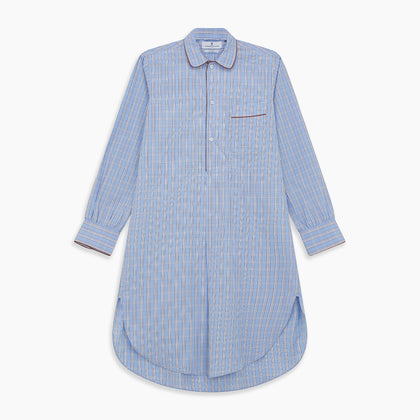 Pale Blue Multi Check Cotton Sussex Nightshirt Image 4