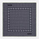 The Turnbull & Asser Navy Cubed Paisley Silk Pocket Square features a dark navy base with a repeating white square and diamond pattern, finished with a geometric border and “Turnbull & Asser” in the corners.