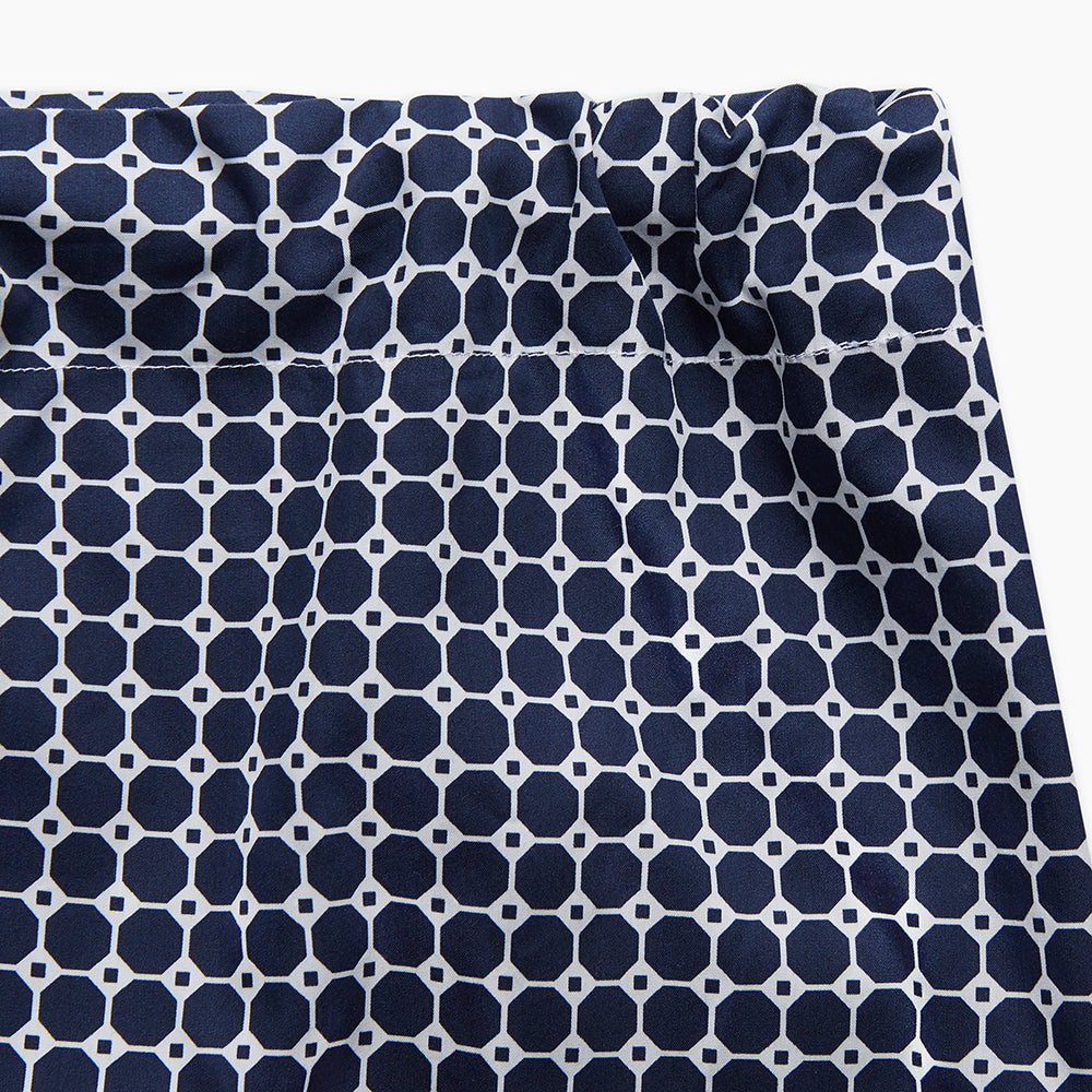 Turnbull & Asser Navy Motif Cotton and Silk Blend Duffield Pyjama shorts feature an all-over white polka dot pattern and a drawstring waist, shown laid flat on a white background.