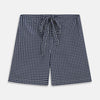 View 1 of product Turnbull & Asser Navy Motif Cotton and Silk Blend Duffield Pyjama shorts feature an all-over white polka dot pattern and a drawstring waist, shown laid flat on a white background.