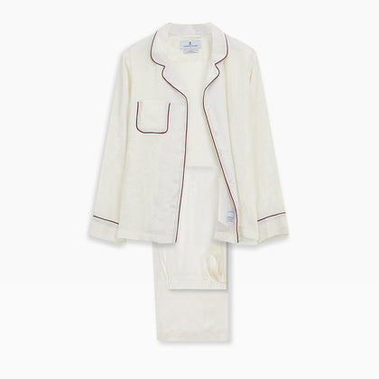 Cream Floral Pattern Silk Harriet Women's Pyjama Set Image 5