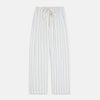 View 6 of product The Turnbull & Asser Women's Blue Multi Cotton Thelma Pyjama Set features a long-sleeve button-up shirt with collar and pocket, plus matching drawstring pants, elegantly displayed against a white background.